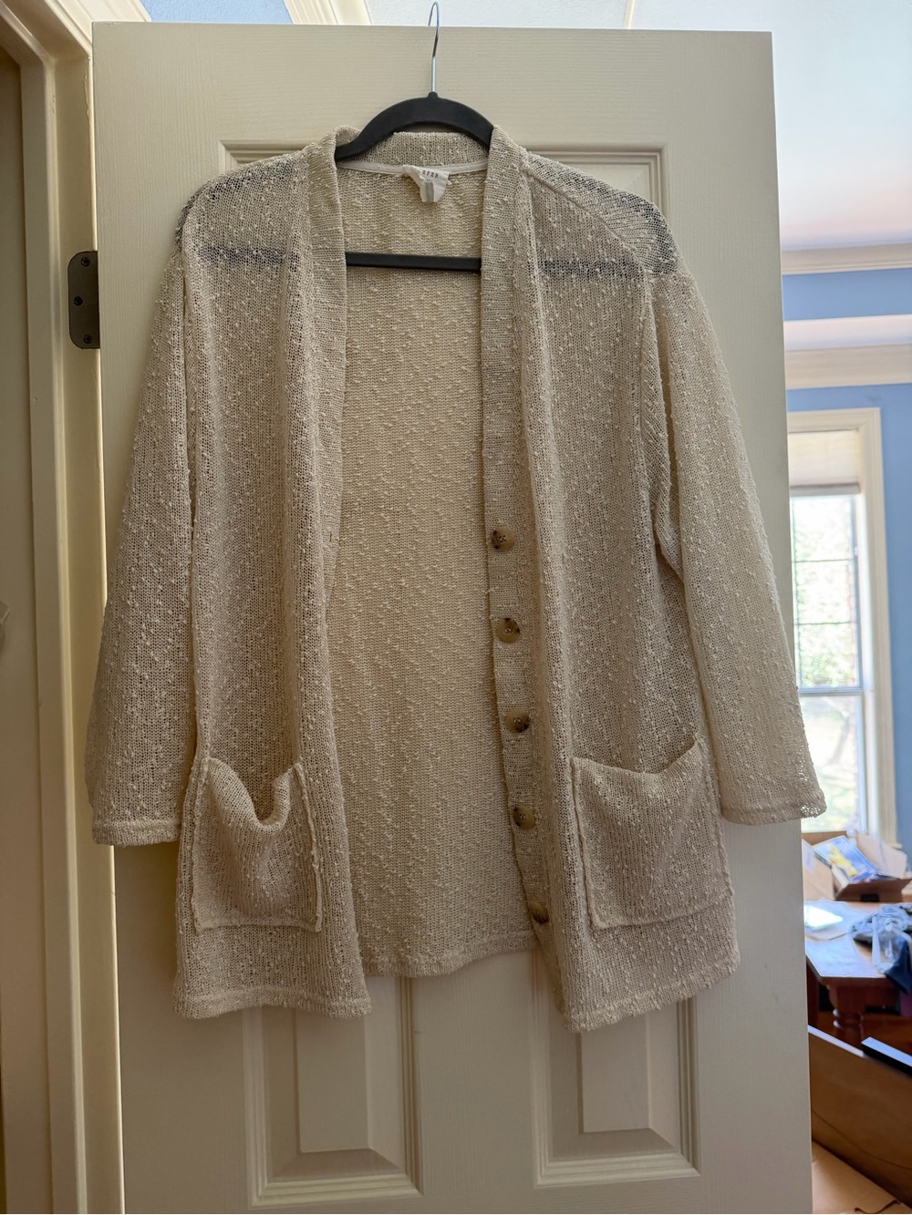 Francesca's Collections Cream Open-Front Textured Cardigan with Pockets